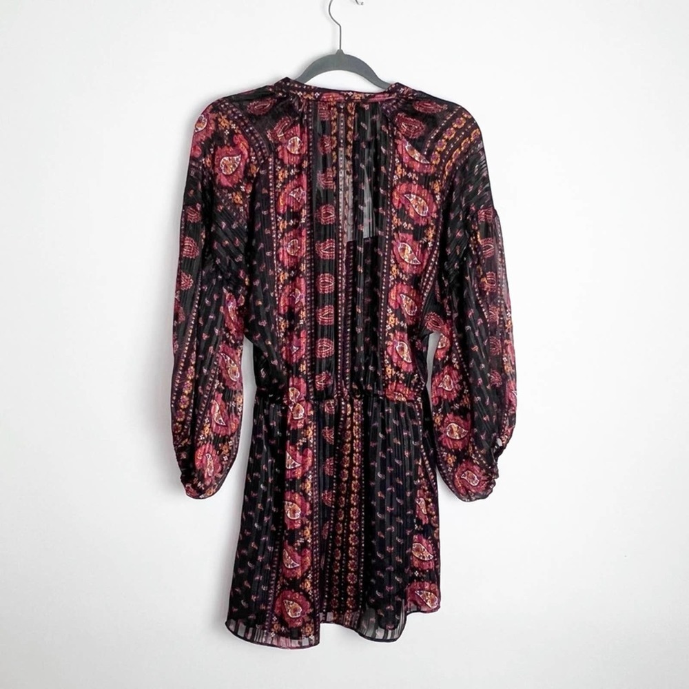 New Zara Paisley Blousy Mini Dress XS Balloon Sleeves Black - Picture 5 of 8